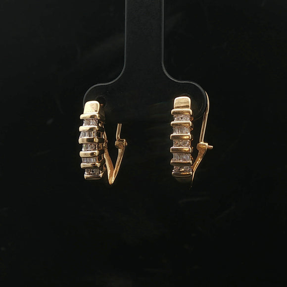 14k Yellow Gold and 0.25cttw Round and Baguette Diamond Huggie Earrings