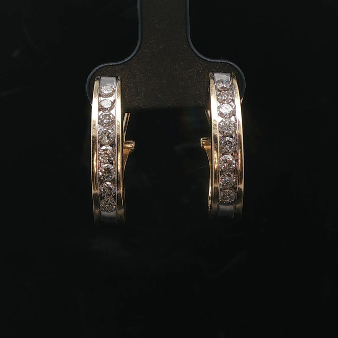 14k Yellow Gold and 1cttw Diamond Hoop Earrings 1"