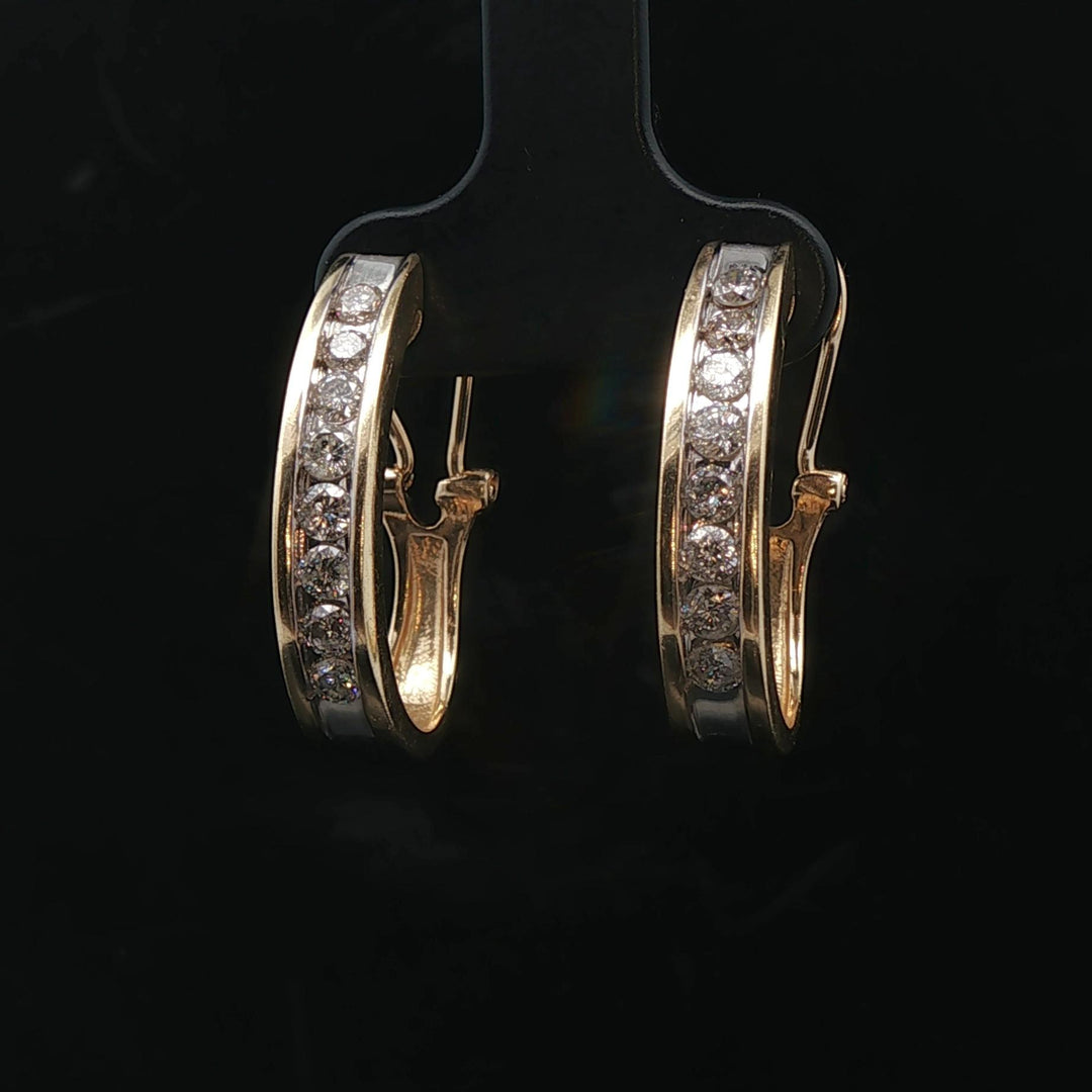 14k Yellow Gold and 1cttw Diamond Hoop Earrings 1"