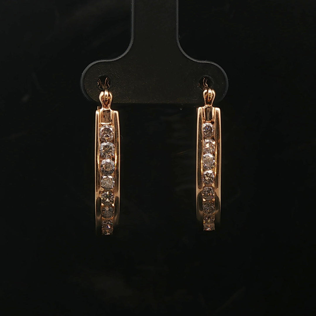 14k Yellow Gold and 0.75cttw Diamond Hoop Earrings 1"