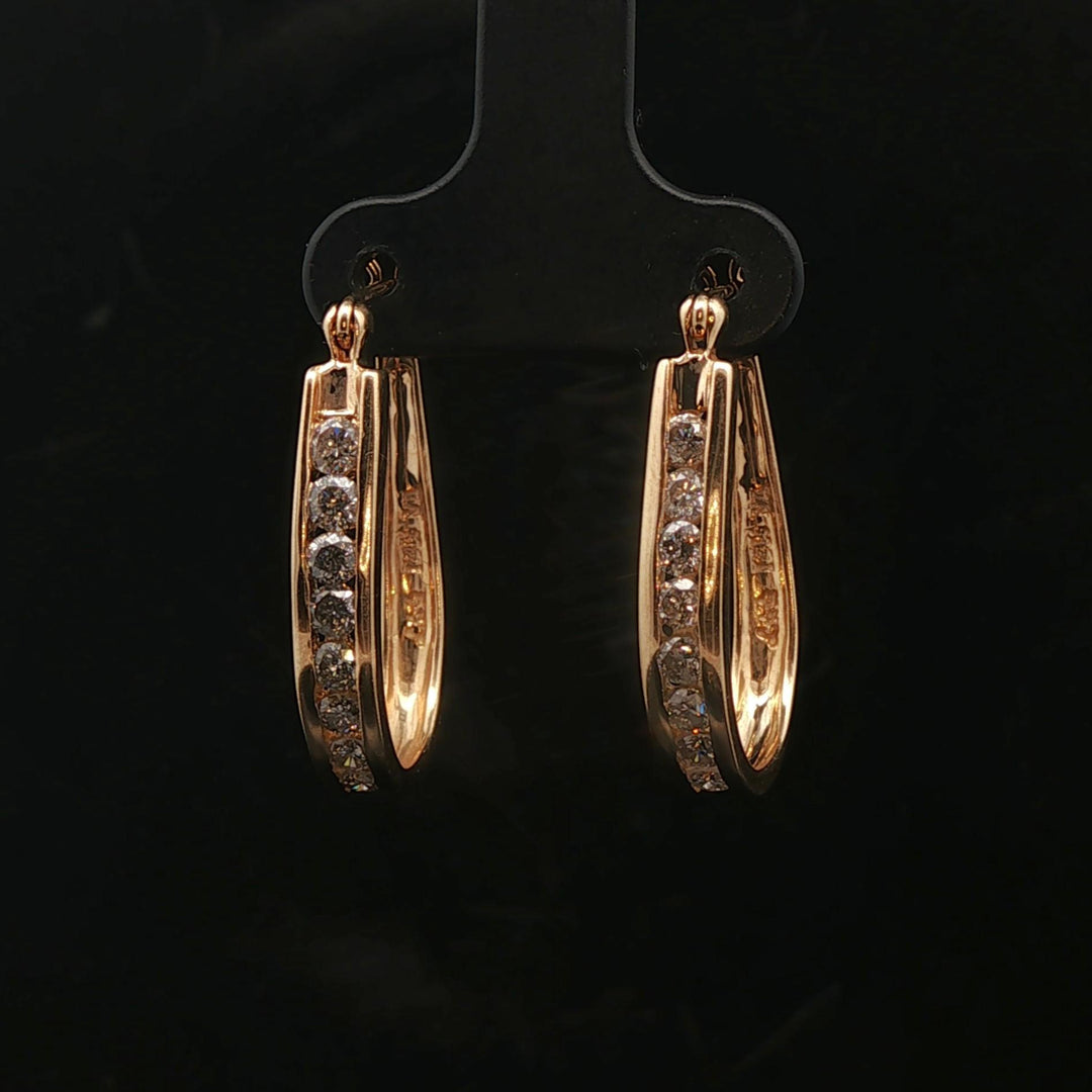 14k Yellow Gold and 0.75cttw Diamond Hoop Earrings 1"