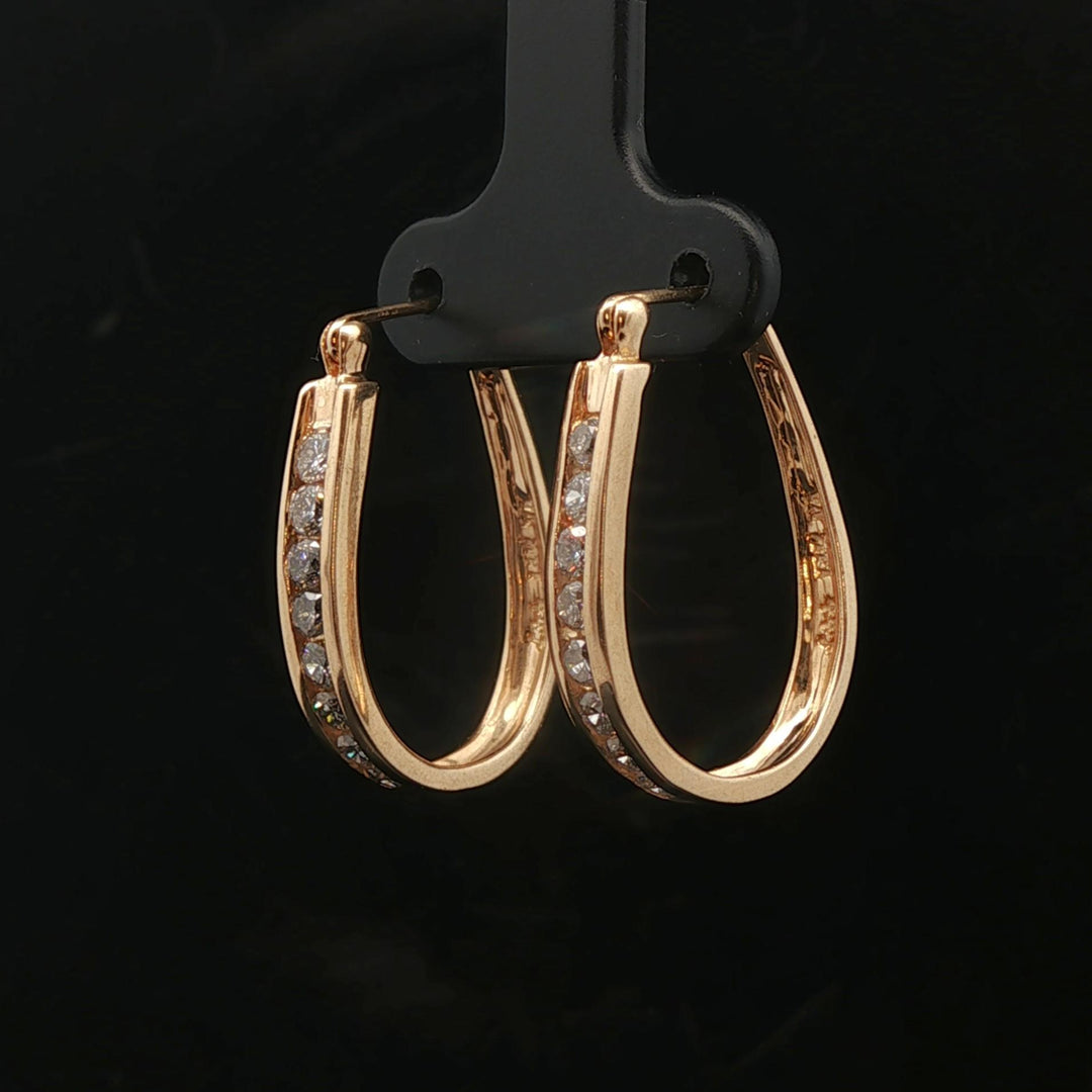 14k Yellow Gold and 0.75cttw Diamond Hoop Earrings 1"