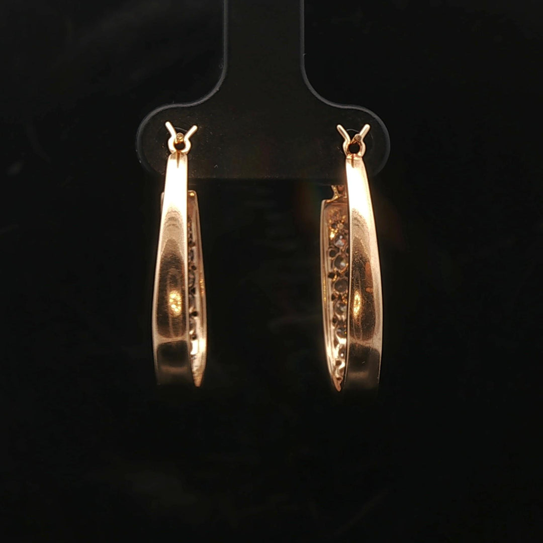 14k Yellow Gold and 0.75cttw Diamond Hoop Earrings 1"