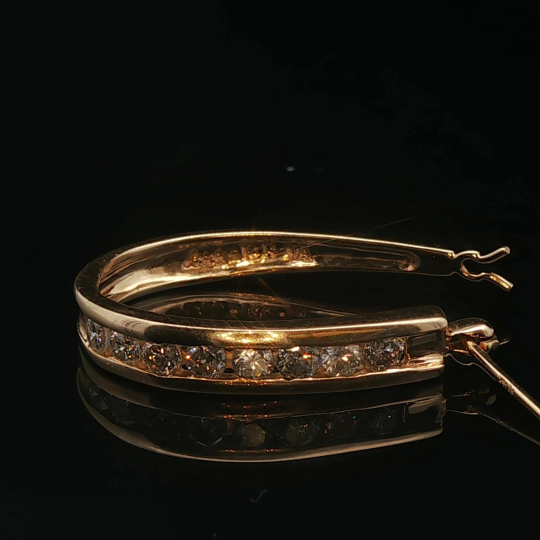 14k Yellow Gold and 0.75cttw Diamond Hoop Earrings 1"