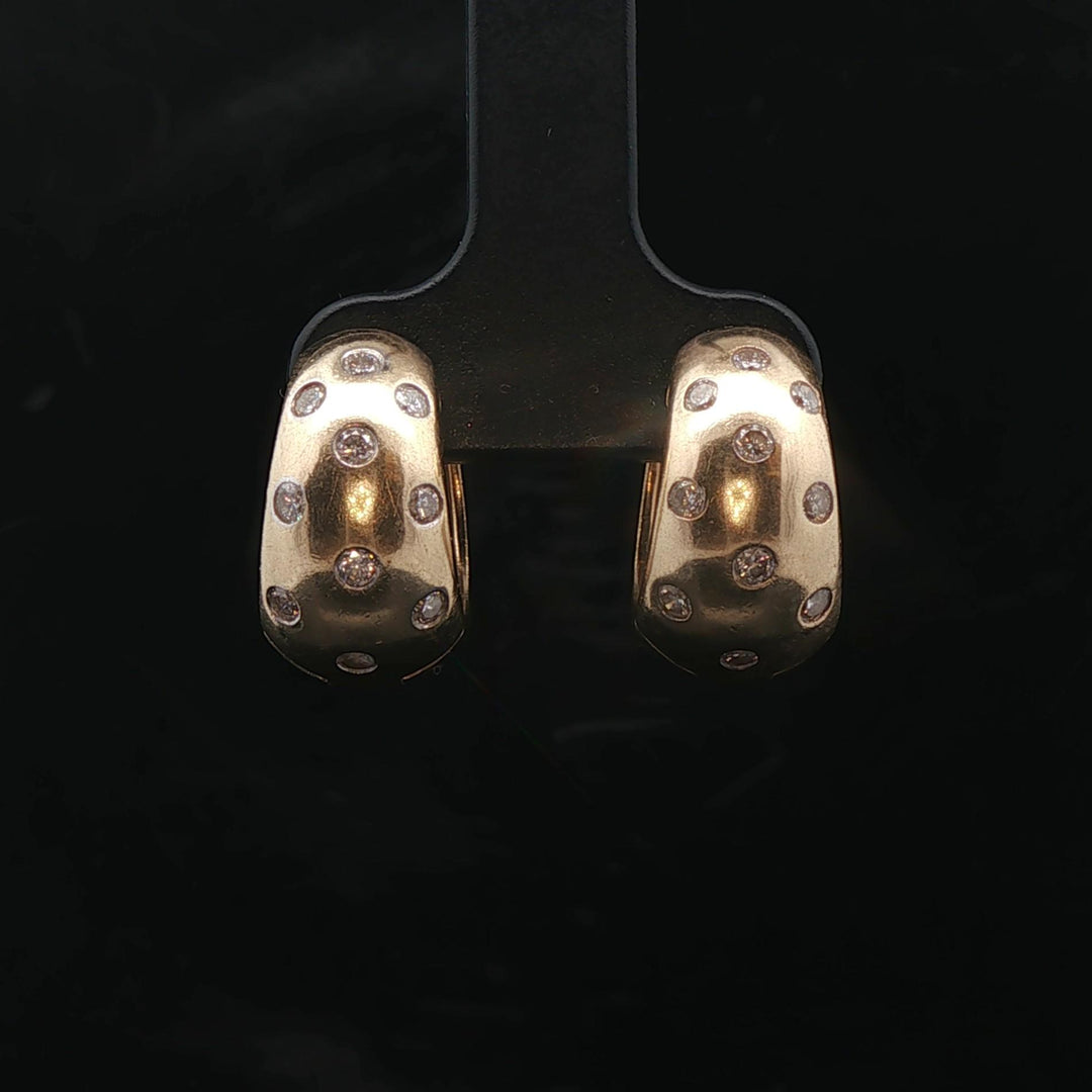 14k Yellow Gold 12.3g Solid Heavy 0.25cttw Scattered Diamond Huggie Earrings