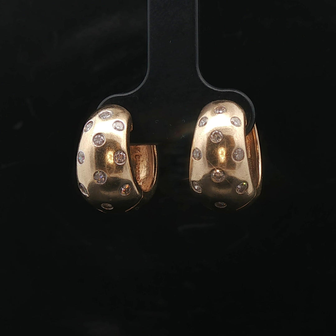 14k Yellow Gold 12.3g Solid Heavy 0.25cttw Scattered Diamond Huggie Earrings