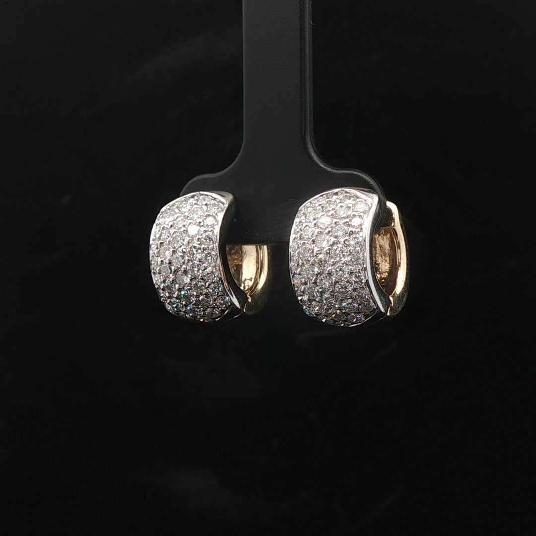 14k Yellow and White Gold Solid 2cttw Pave Diamond Huggie Earrings