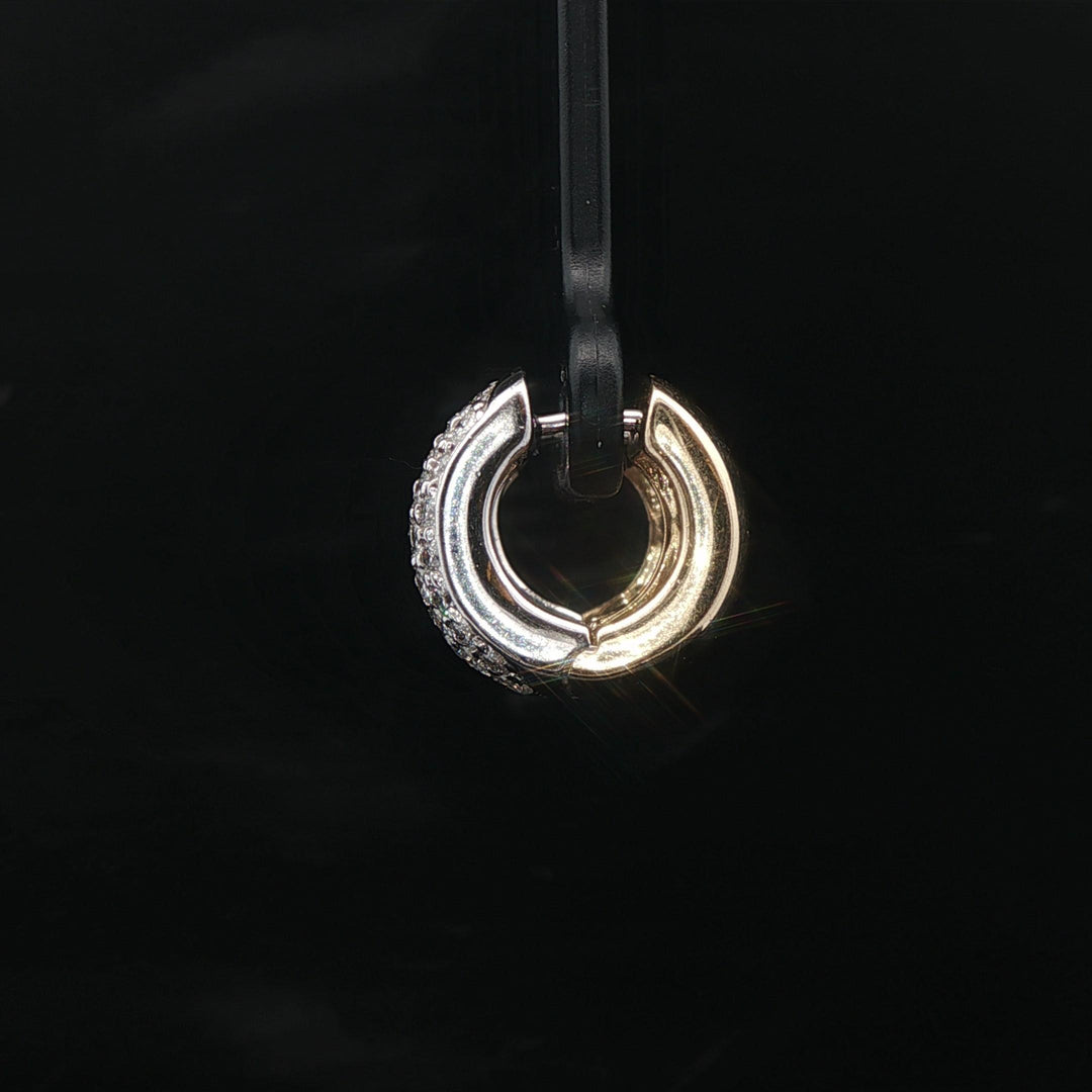 14k Yellow and White Gold Solid 2cttw Pave Diamond Huggie Earrings