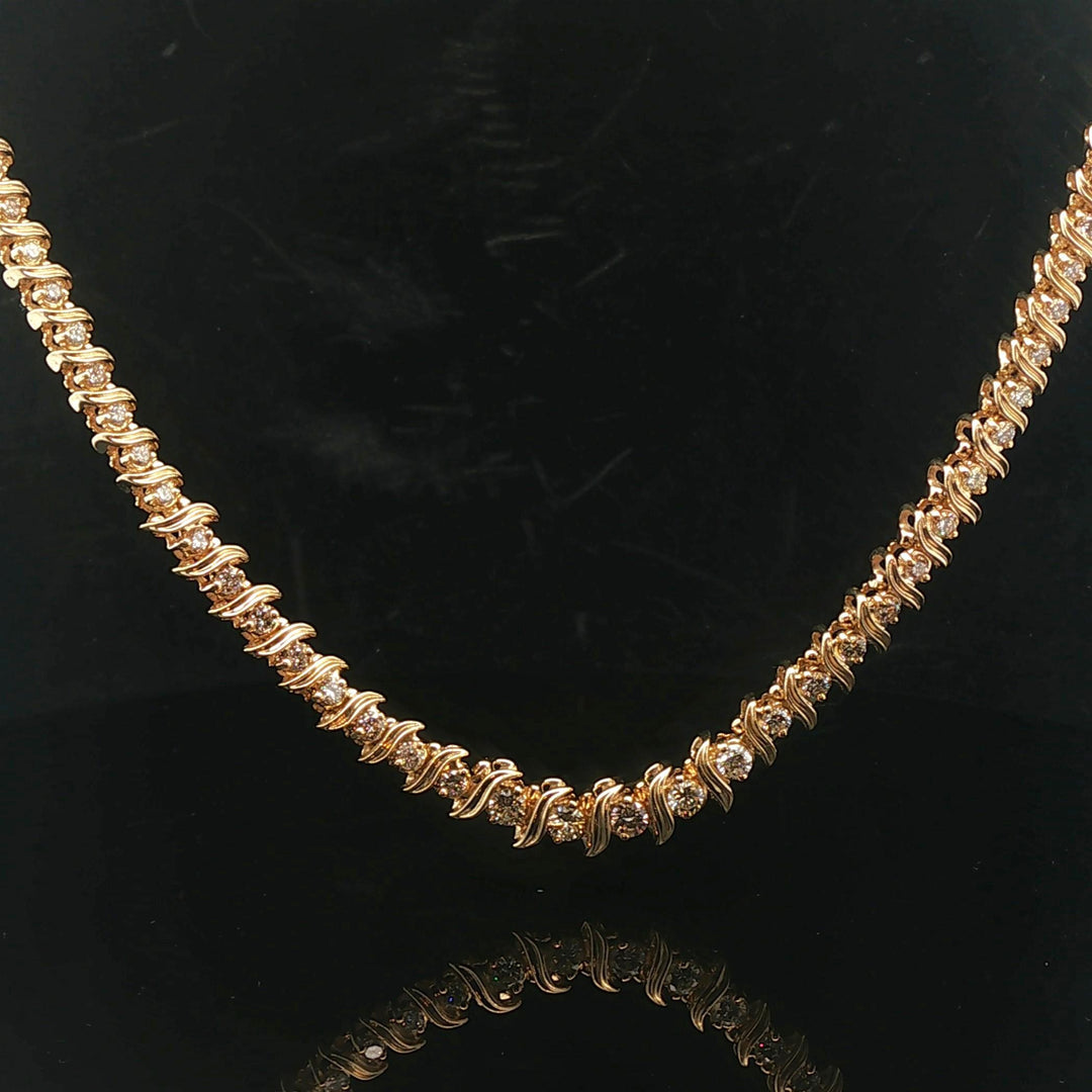 14k Yellow Gold 37.3g Heavy Vintage 4cttw Graduated Tennis Necklace 16"