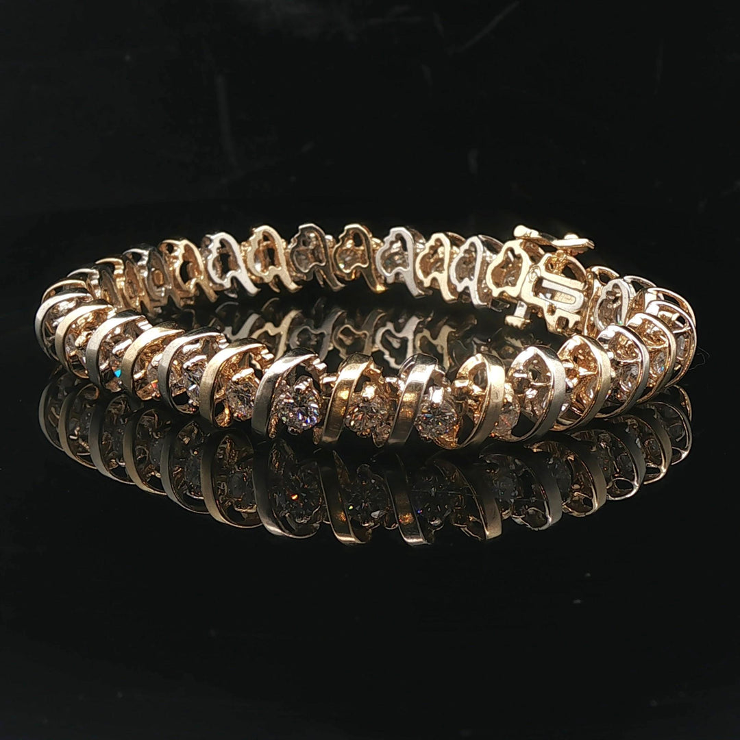 14k Yellow Gold and White Gold 5.5cttw Heavy Vintage Tennis Bracelet 7"