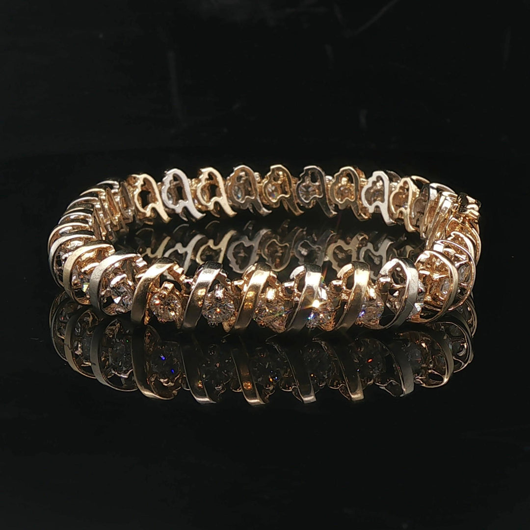 14k Yellow Gold and White Gold 5.5cttw Heavy Vintage Tennis Bracelet 7"