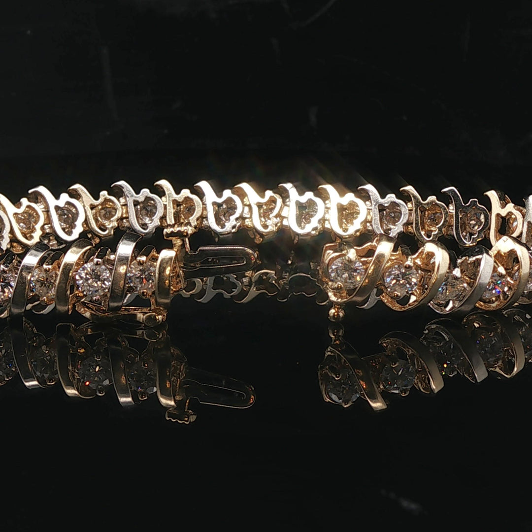 14k Yellow Gold and White Gold 5.5cttw Heavy Vintage Tennis Bracelet 7"