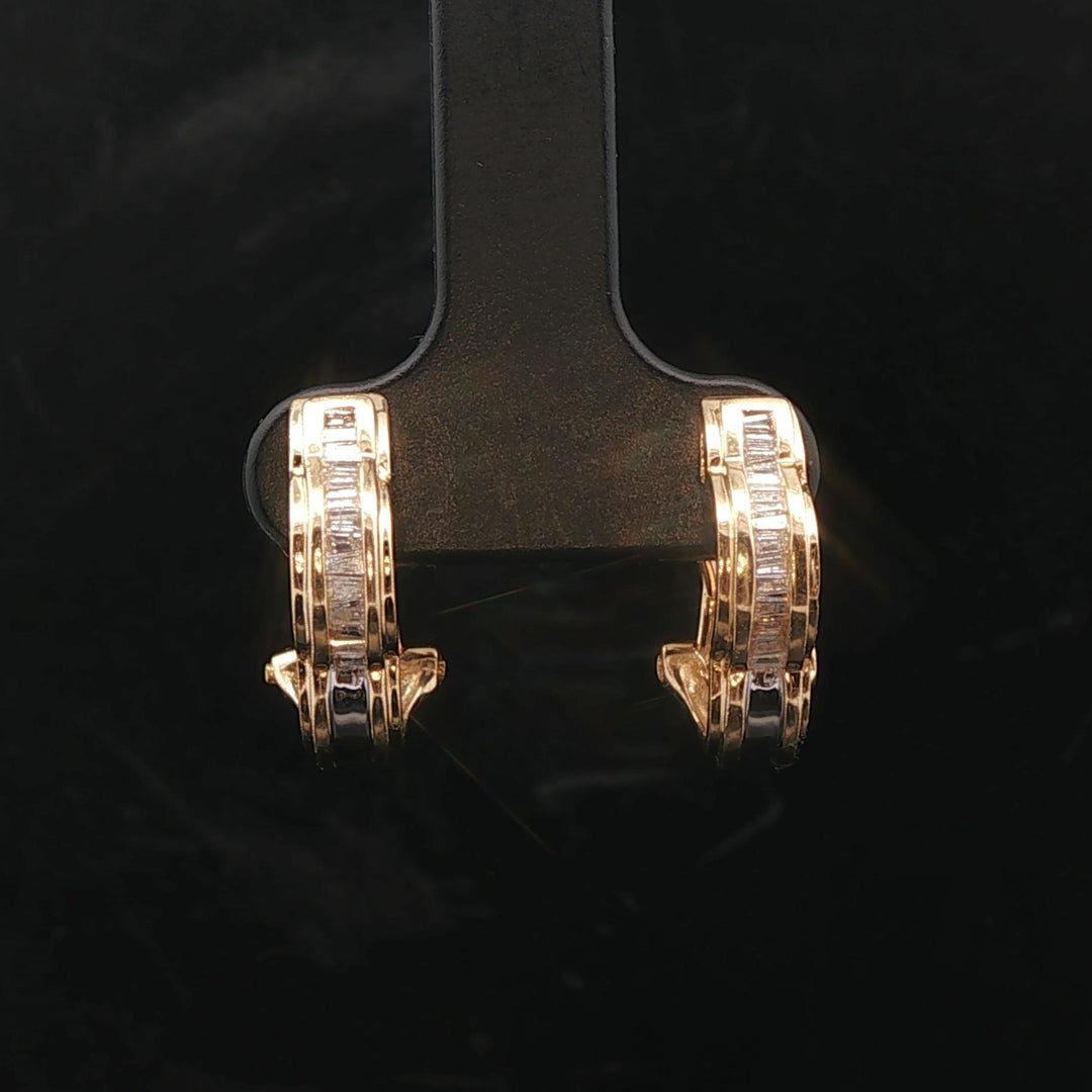 14k Yellow and White Gold 0.35cttw Baguette Diamonds Huggie Earrings