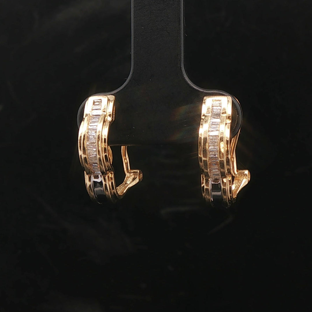 14k Yellow and White Gold 0.35cttw Baguette Diamonds Huggie Earrings