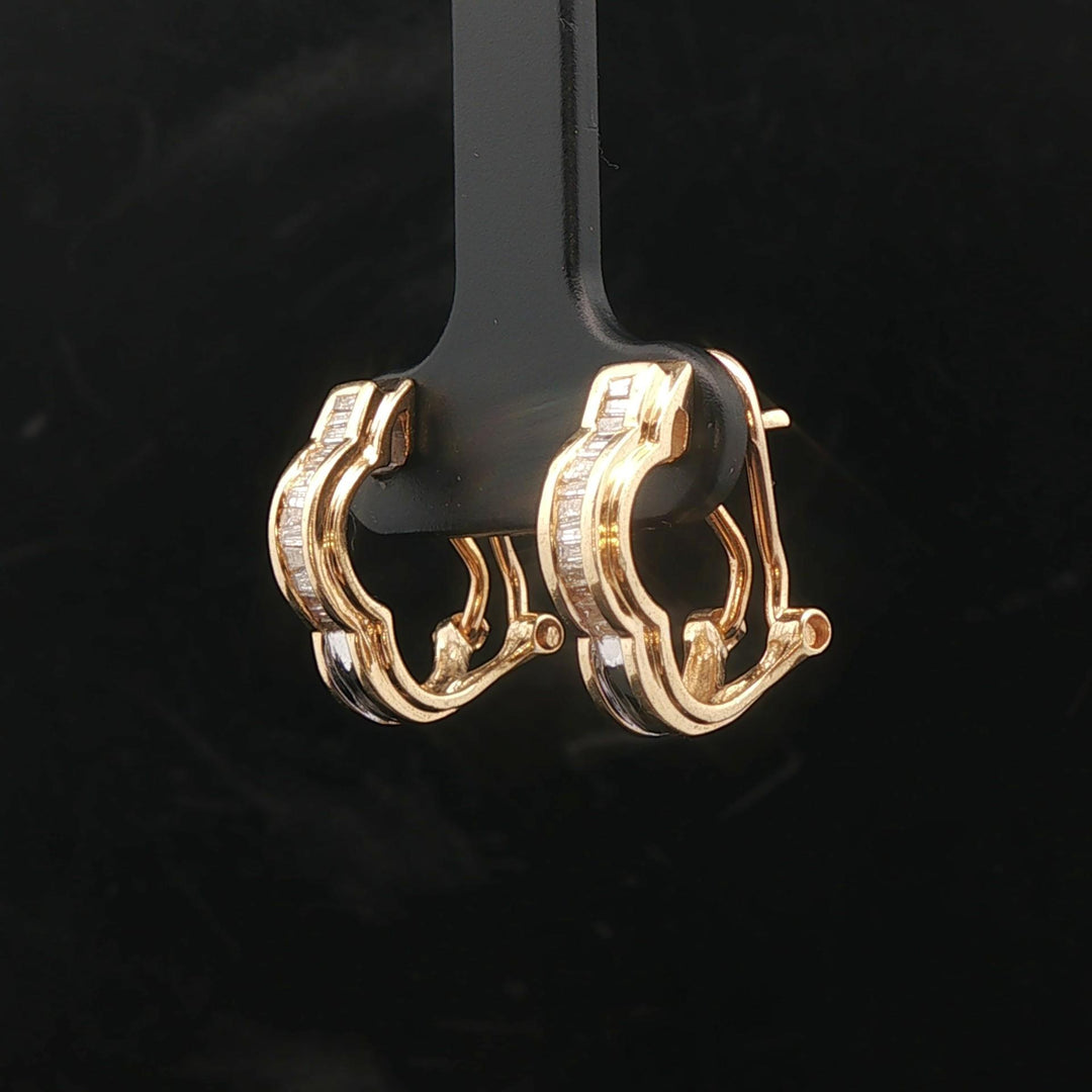 14k Yellow and White Gold 0.35cttw Baguette Diamonds Huggie Earrings