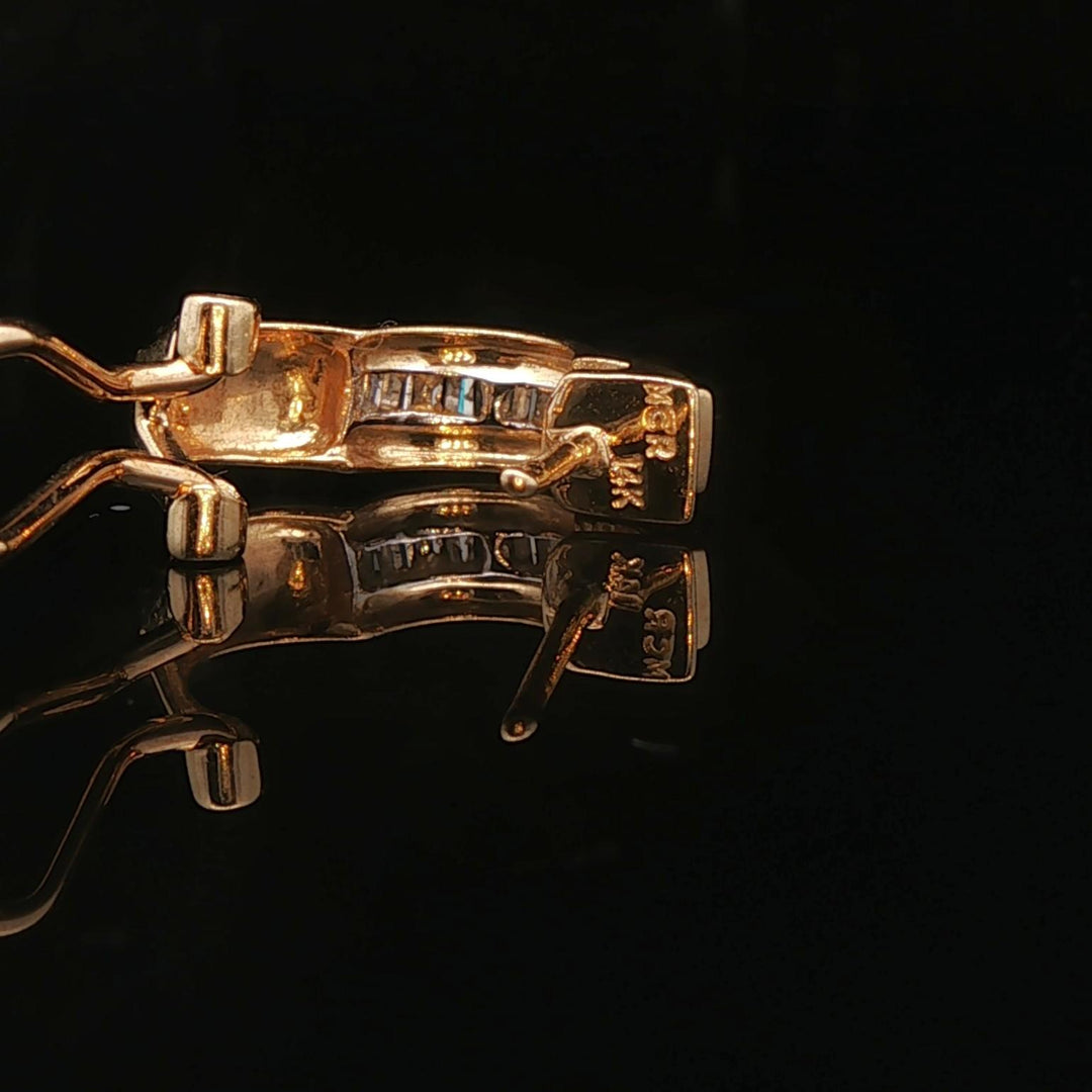 14k Yellow and White Gold 0.35cttw Baguette Diamonds Huggie Earrings