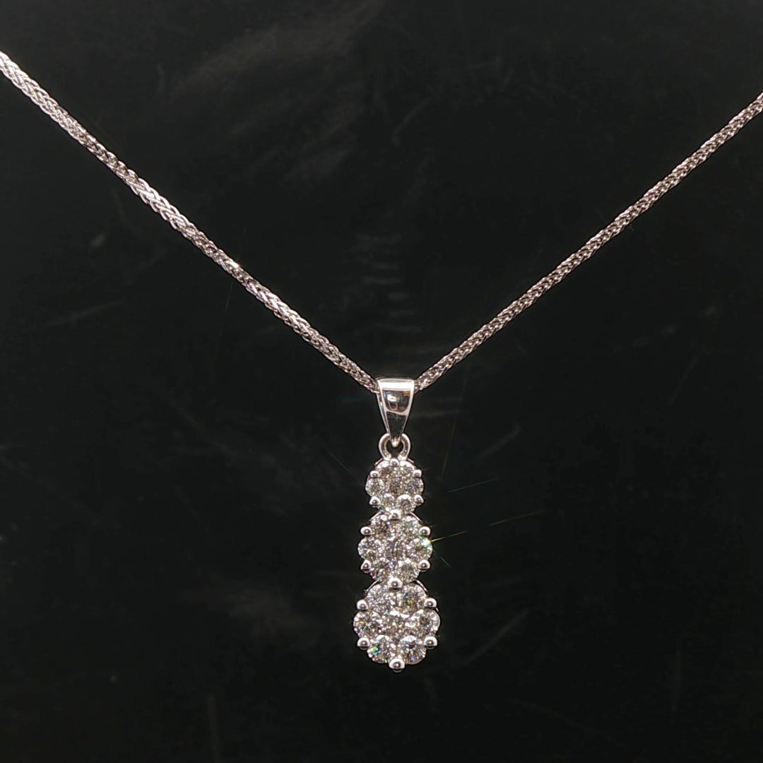 14k White Gold and 1cttw Diamond Cluster Three Pendant Necklace 16"