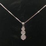 14k White Gold and 1cttw Diamond Cluster Three Pendant Necklace 16"