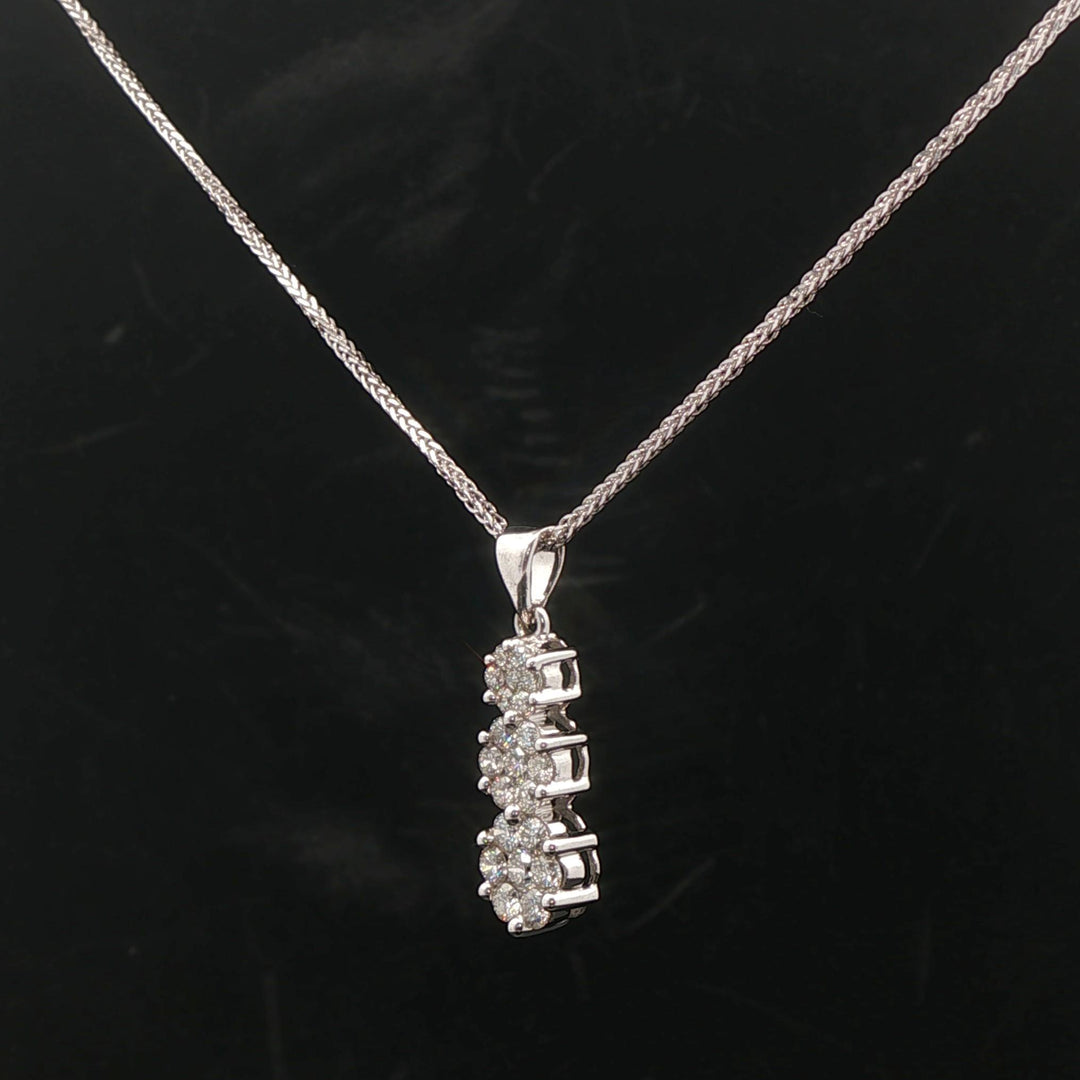 14k White Gold and 1cttw Diamond Cluster Three Pendant Necklace 16"