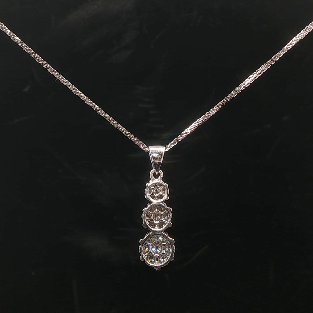 14k White Gold and 1cttw Diamond Cluster Three Pendant Necklace 16"