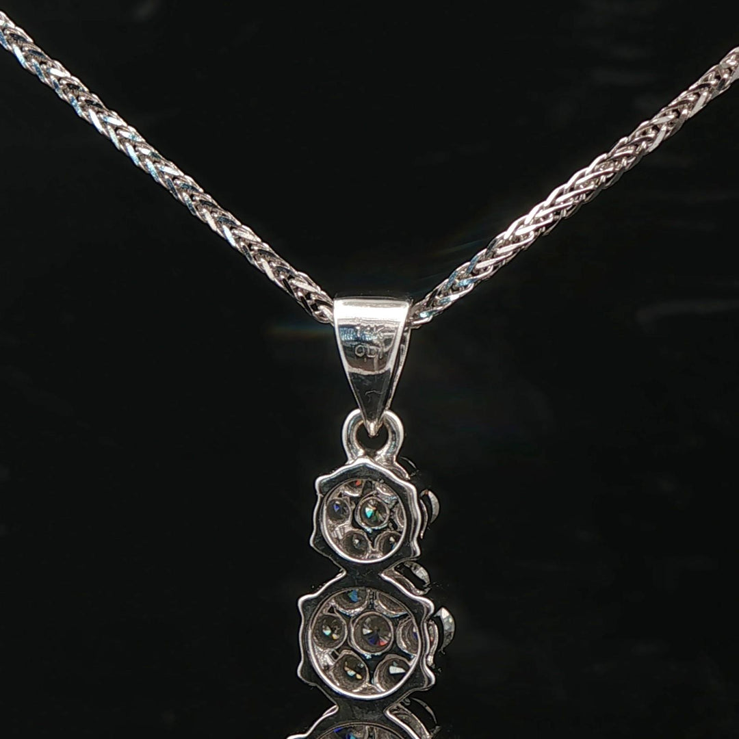 14k White Gold and 1cttw Diamond Cluster Three Pendant Necklace 16"