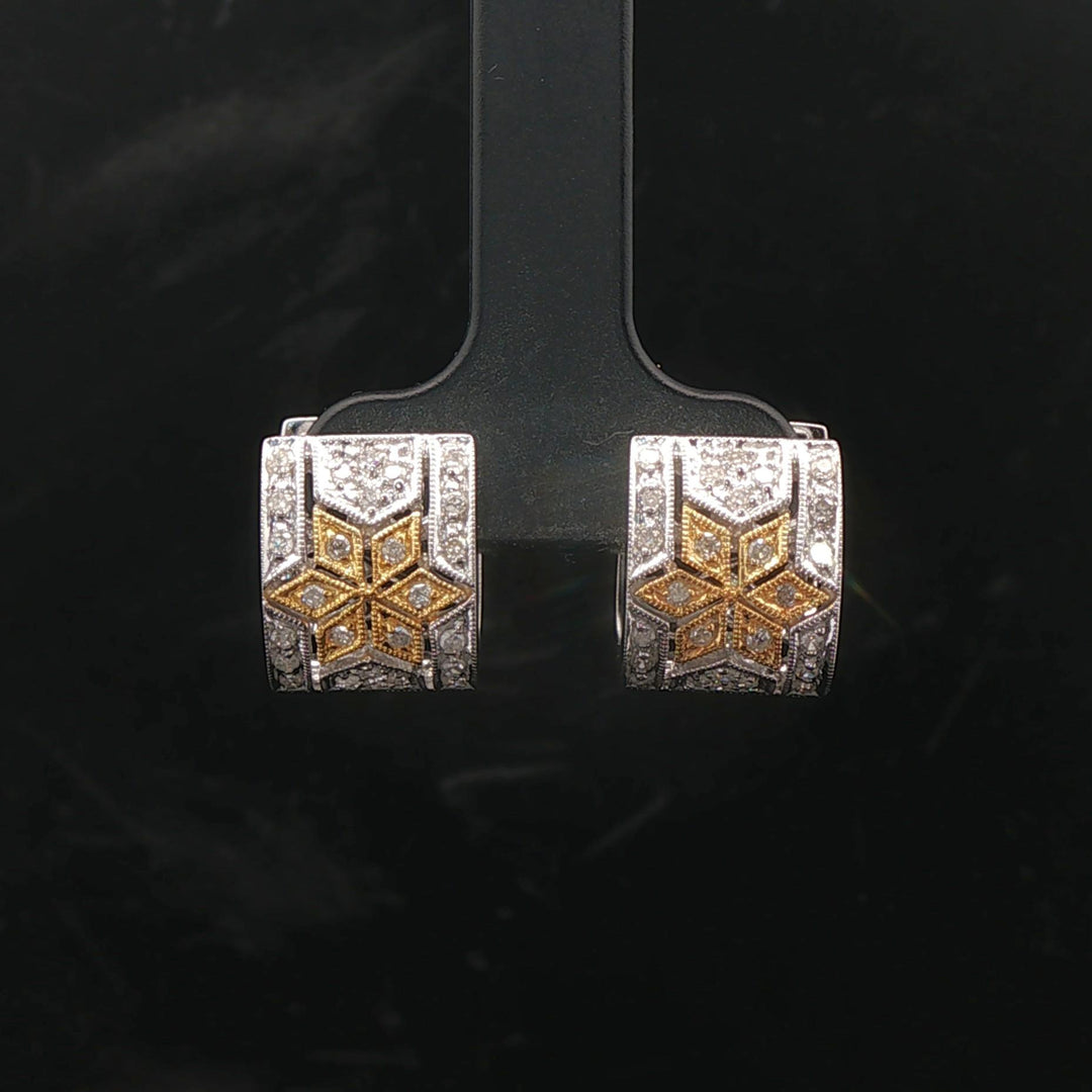 14k White and Yellow Gold Diamond Filigree Huggie Earrings