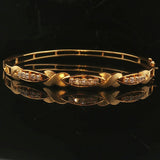 18k Yellow Gold and Diamond 15.6g Fancy X Bangle Bracelet 6.75"