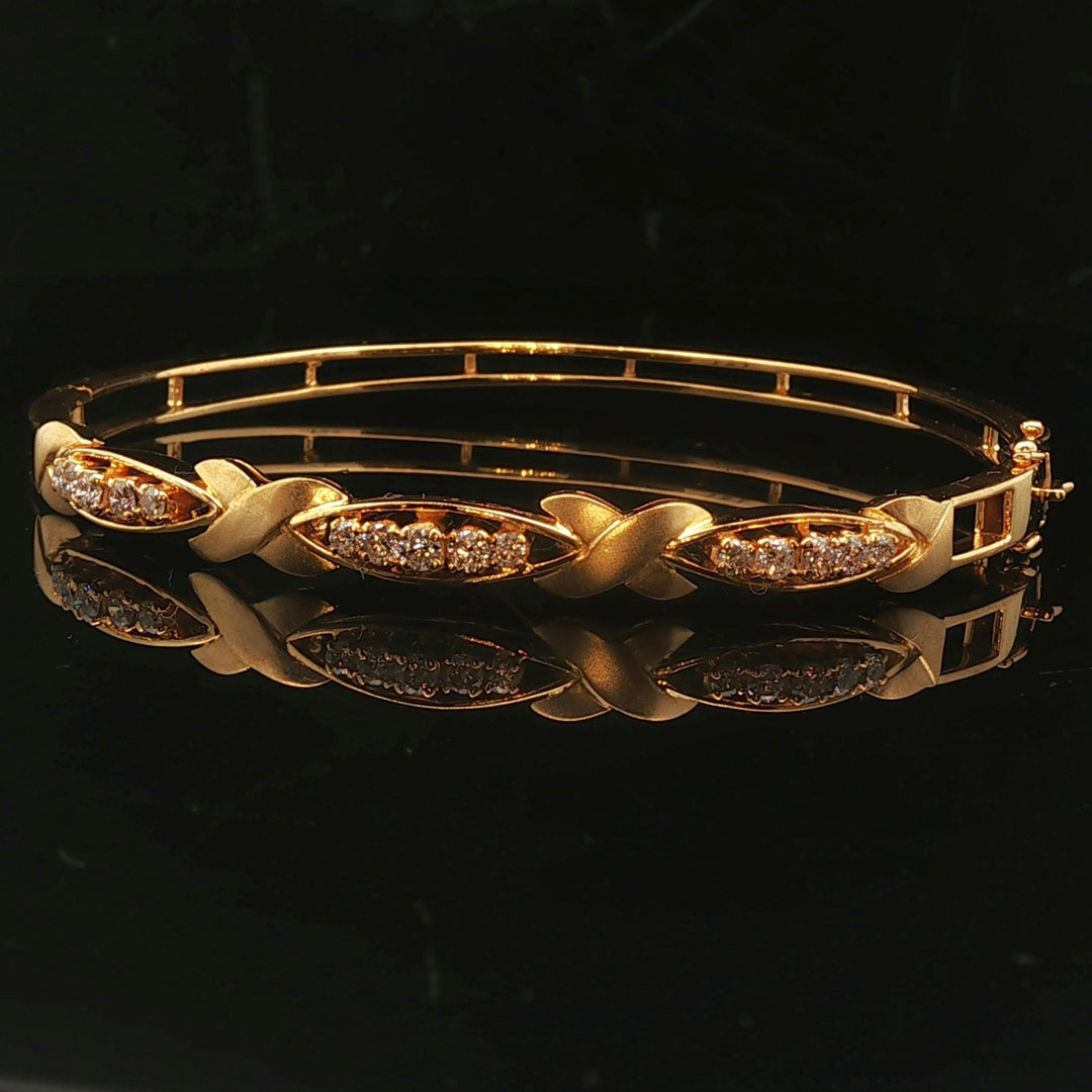 18k Yellow Gold and Diamond 15.6g Fancy X Bangle Bracelet 6.75"