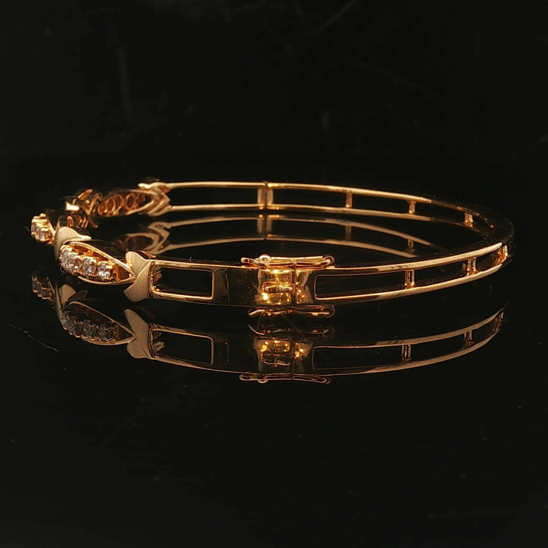 18k Yellow Gold and Diamond 15.6g Fancy X Bangle Bracelet 6.75"