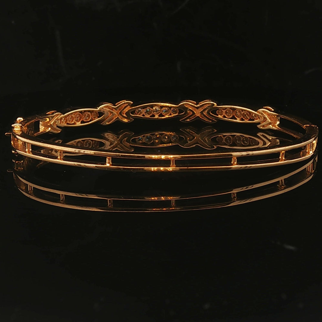18k Yellow Gold and Diamond 15.6g Fancy X Bangle Bracelet 6.75"