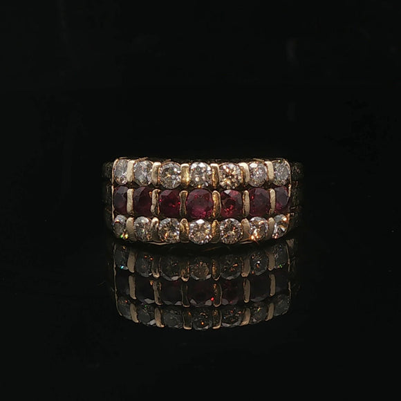 14k Yellow Gold Ruby and Diamond Ladies Vintage Band Ring Size 5.75