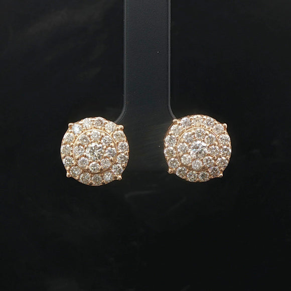 14k Yellow Gold and 2cttw Diamond Cluster Stud Earrings
