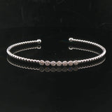14k White Gold and Diamond Beaded Ball Flex Cuff Bracelet 6.75"