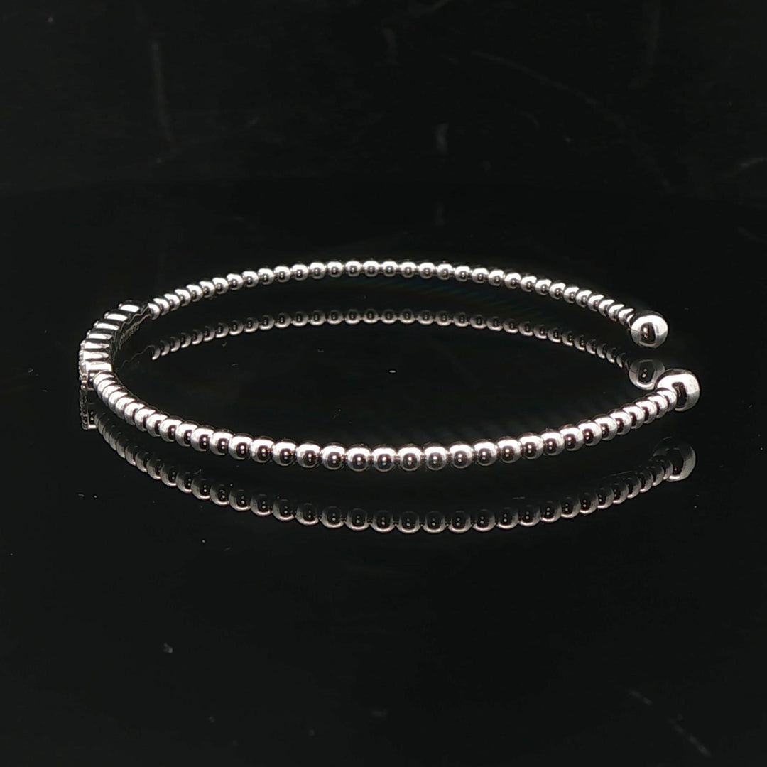 14k White Gold and Diamond Beaded Ball Flex Cuff Bracelet 6.75"