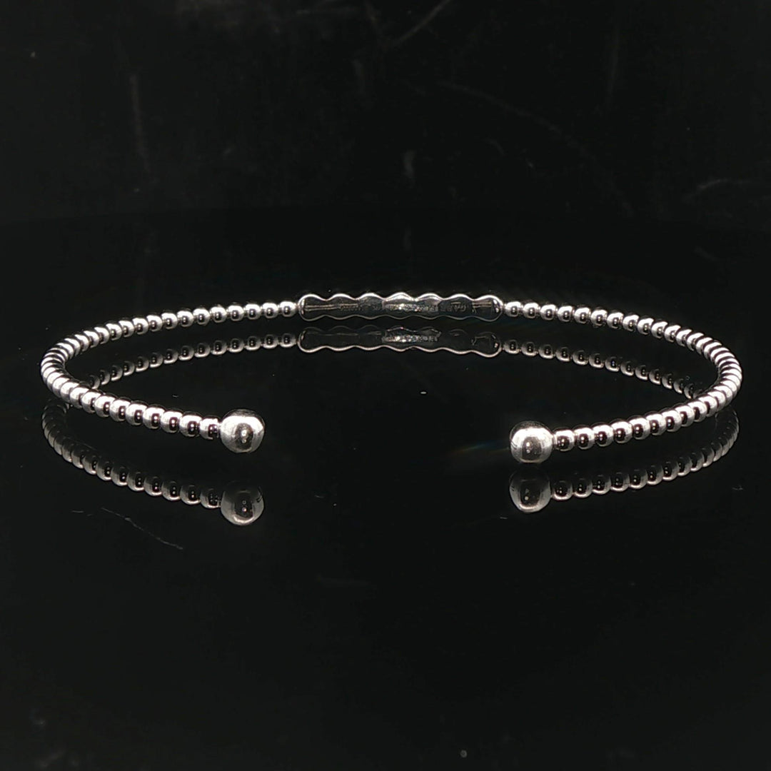 14k White Gold and Diamond Beaded Ball Flex Cuff Bracelet 6.75"