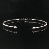14k White Gold and Diamond Beaded Ball Flex Cuff Bracelet 6.75"