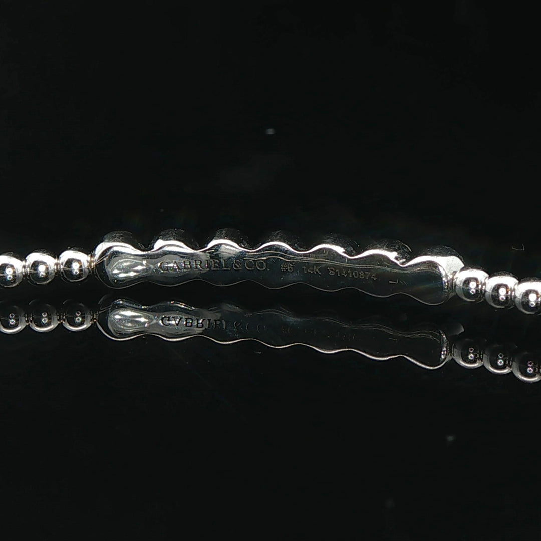 14k White Gold and Diamond Beaded Ball Flex Cuff Bracelet 6.75"