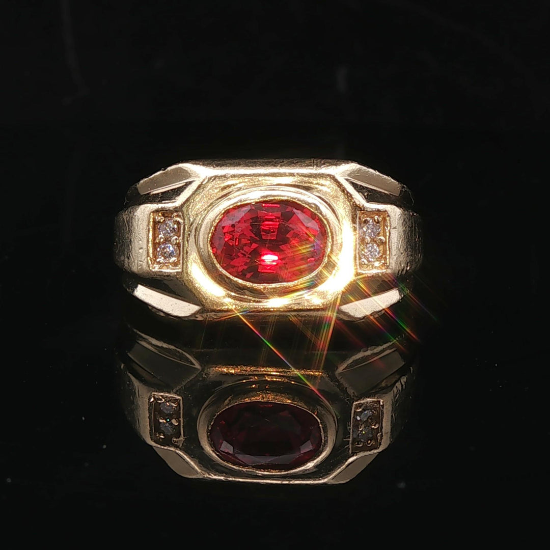 14k Yellow Gold Ruby and Diamond 10.4g Men's Retro Ring Size 7.75