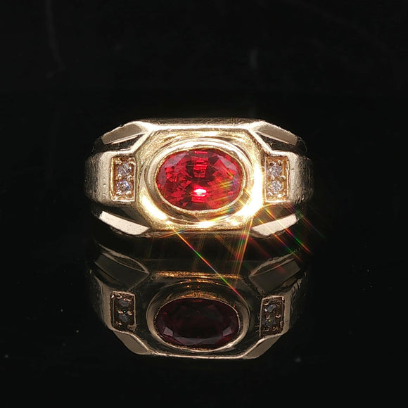 14k Yellow Gold Ruby and Diamond 10.4g Men's Retro Ring Size 7.75