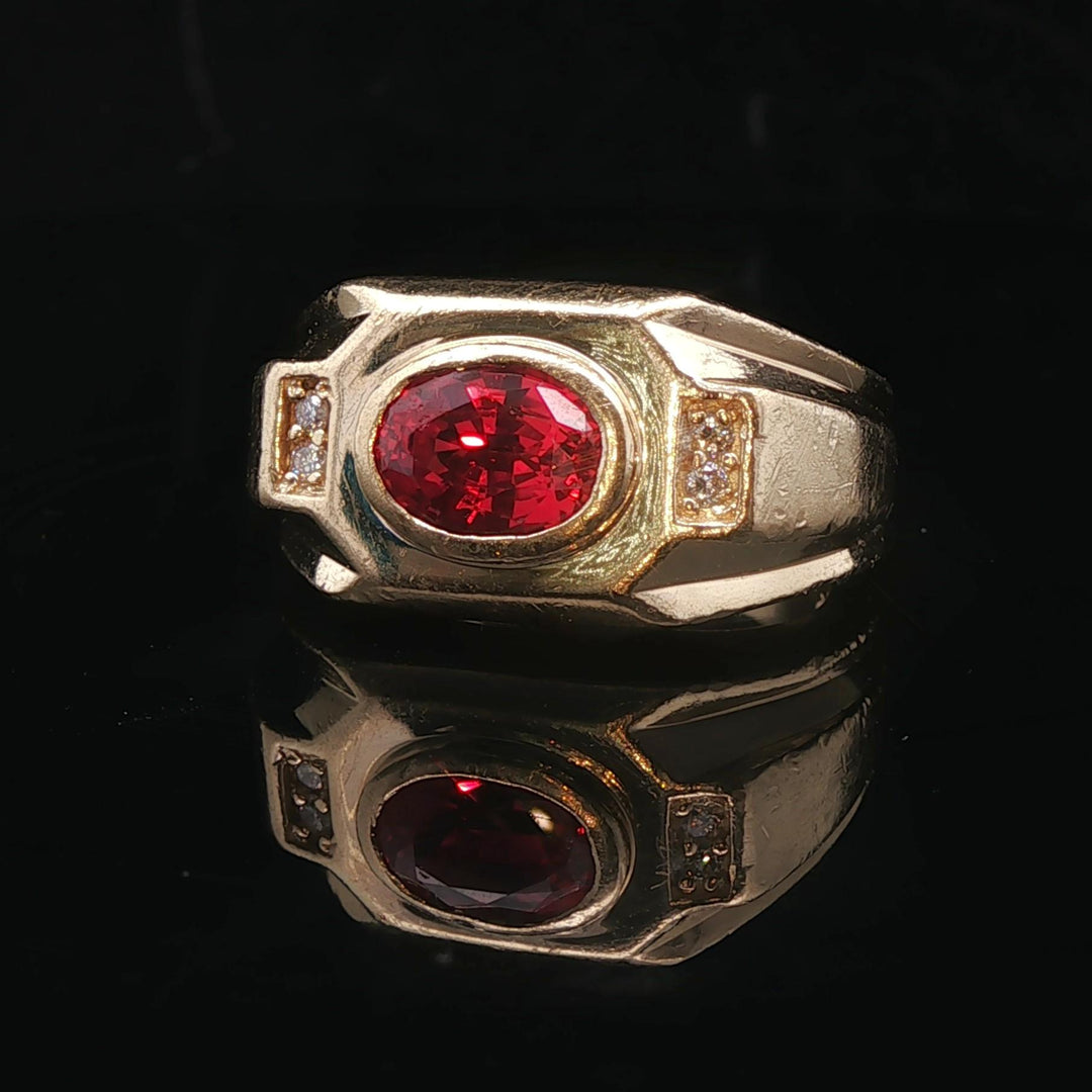 14k Yellow Gold Ruby and Diamond 10.4g Men's Retro Ring Size 7.75