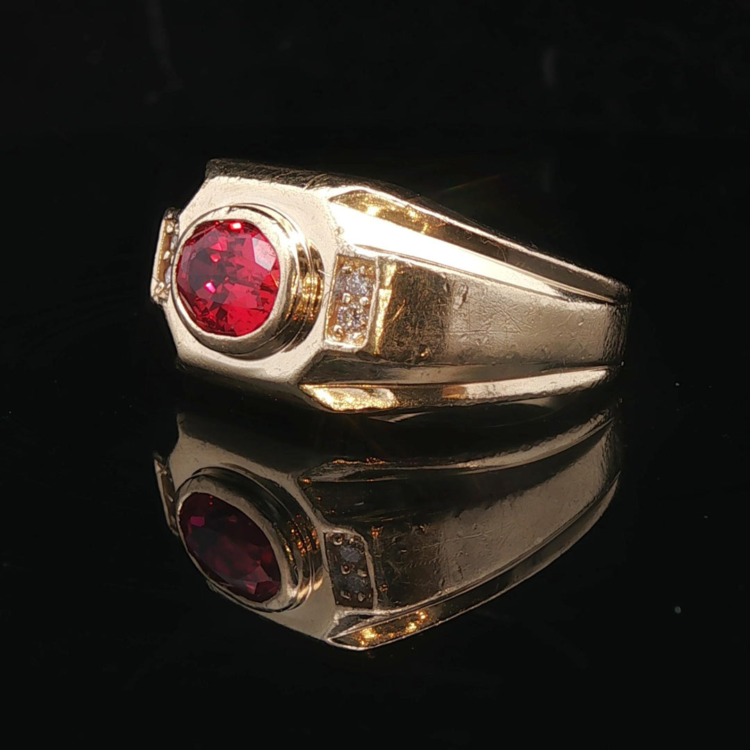 14k Yellow Gold Ruby and Diamond 10.4g Men's Retro Ring Size 7.75