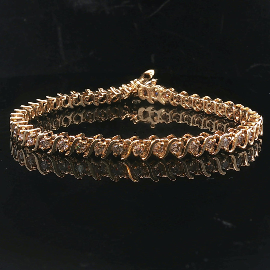 14k Yellow Gold and 2.25cttw Diamond Vintage S Link Tennis Bracelet 7.5"