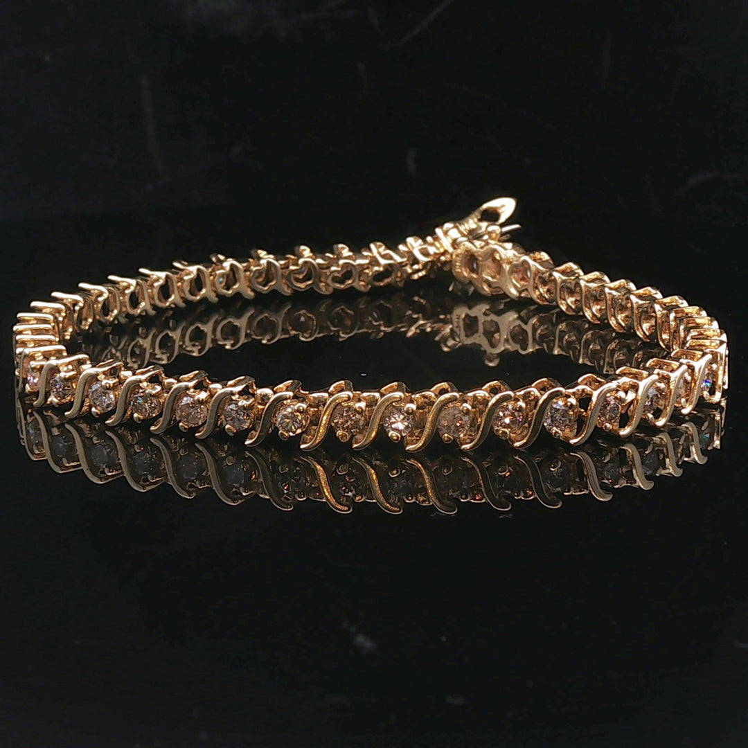 14k Yellow Gold and 2.25cttw Diamond Vintage S Link Tennis Bracelet 7.5"