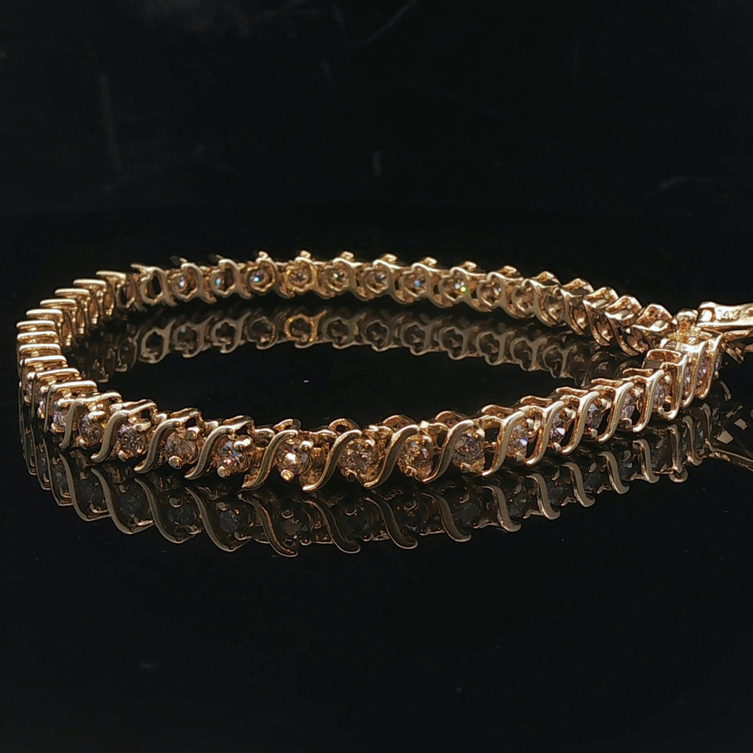 14k Yellow Gold and 2.25cttw Diamond Vintage S Link Tennis Bracelet 7.5"