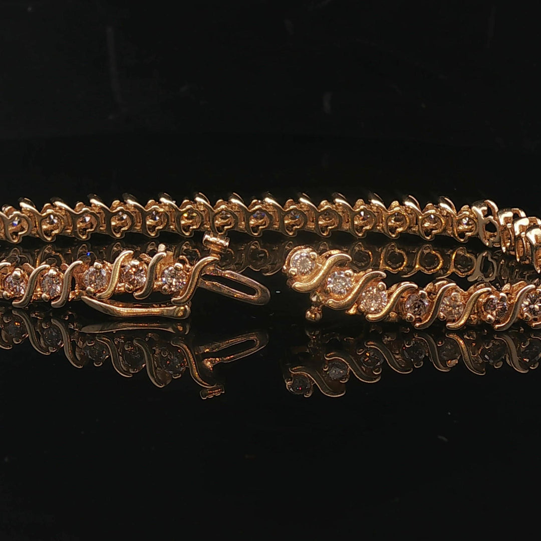 14k Yellow Gold and 2.25cttw Diamond Vintage S Link Tennis Bracelet 7.5"