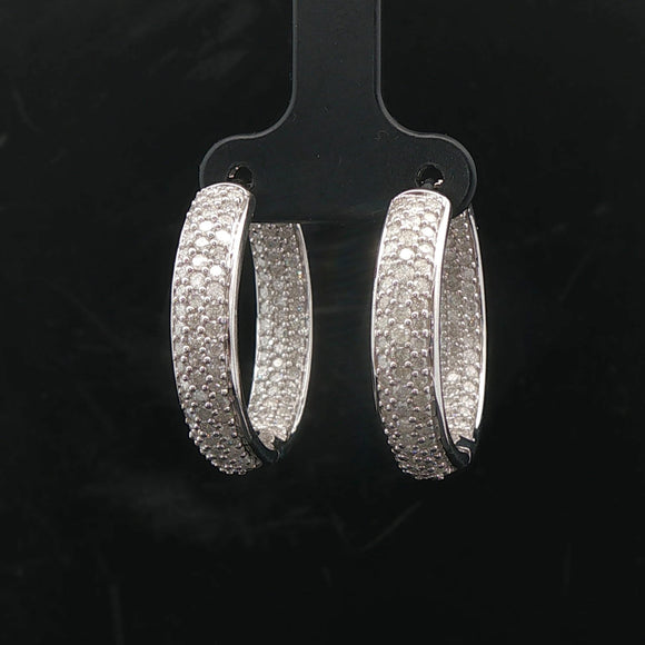 14k White Gold and 3cttw Diamond Inside Out Hoop Earrings 1