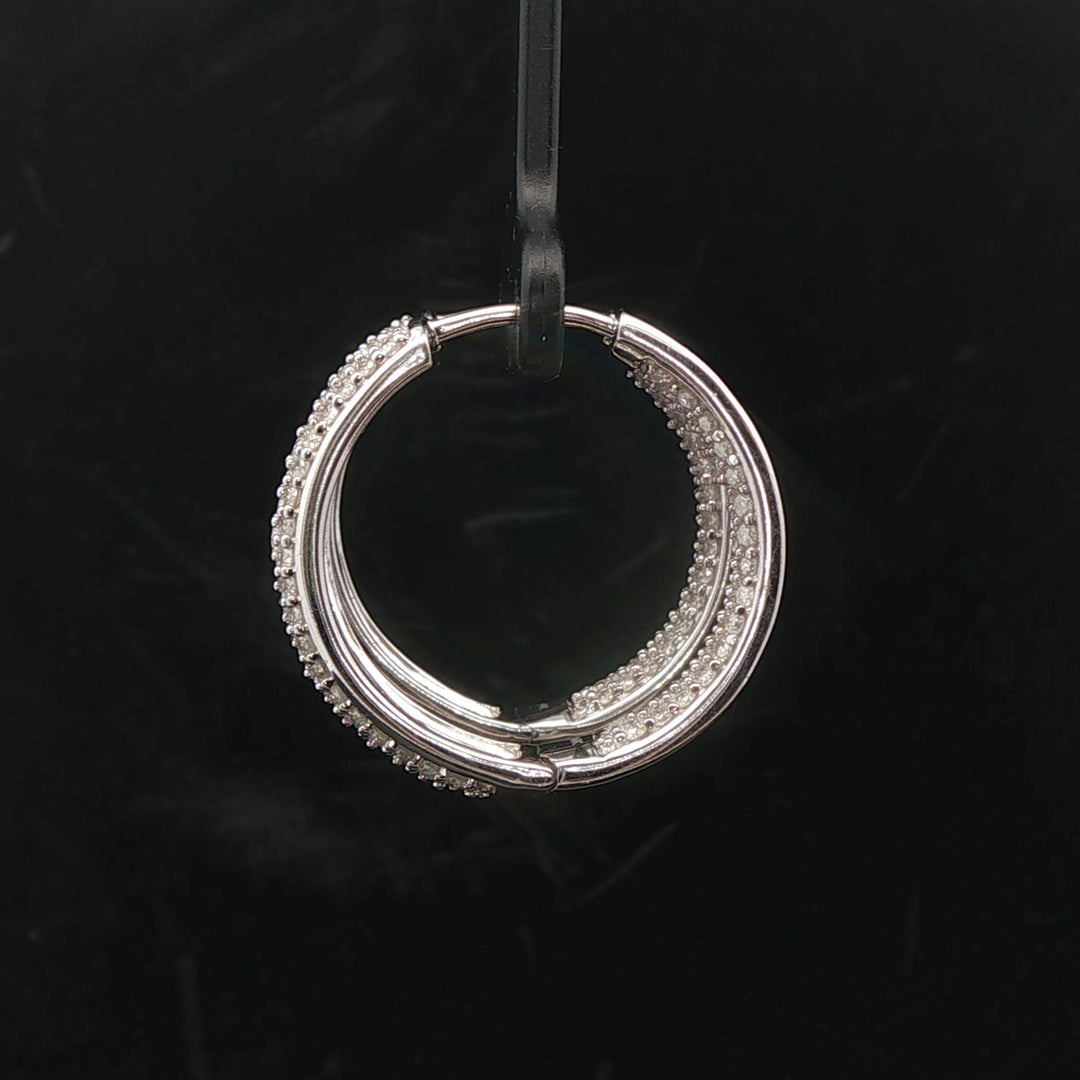 14k White Gold and 3cttw Diamond Inside Out Hoop Earrings 1"