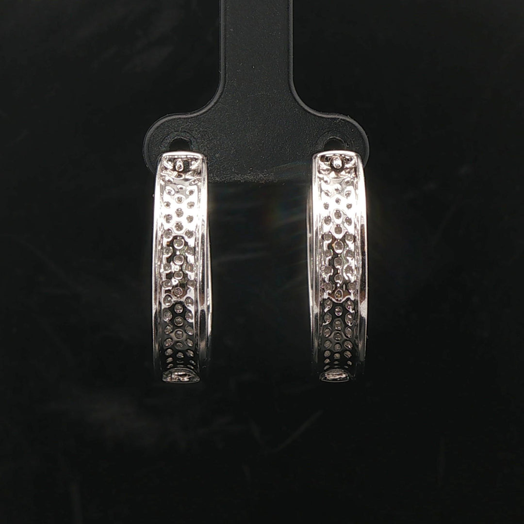 14k White Gold and 3cttw Diamond Inside Out Hoop Earrings 1"