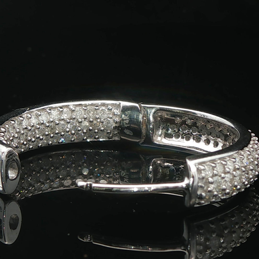 14k White Gold and 3cttw Diamond Inside Out Hoop Earrings 1"