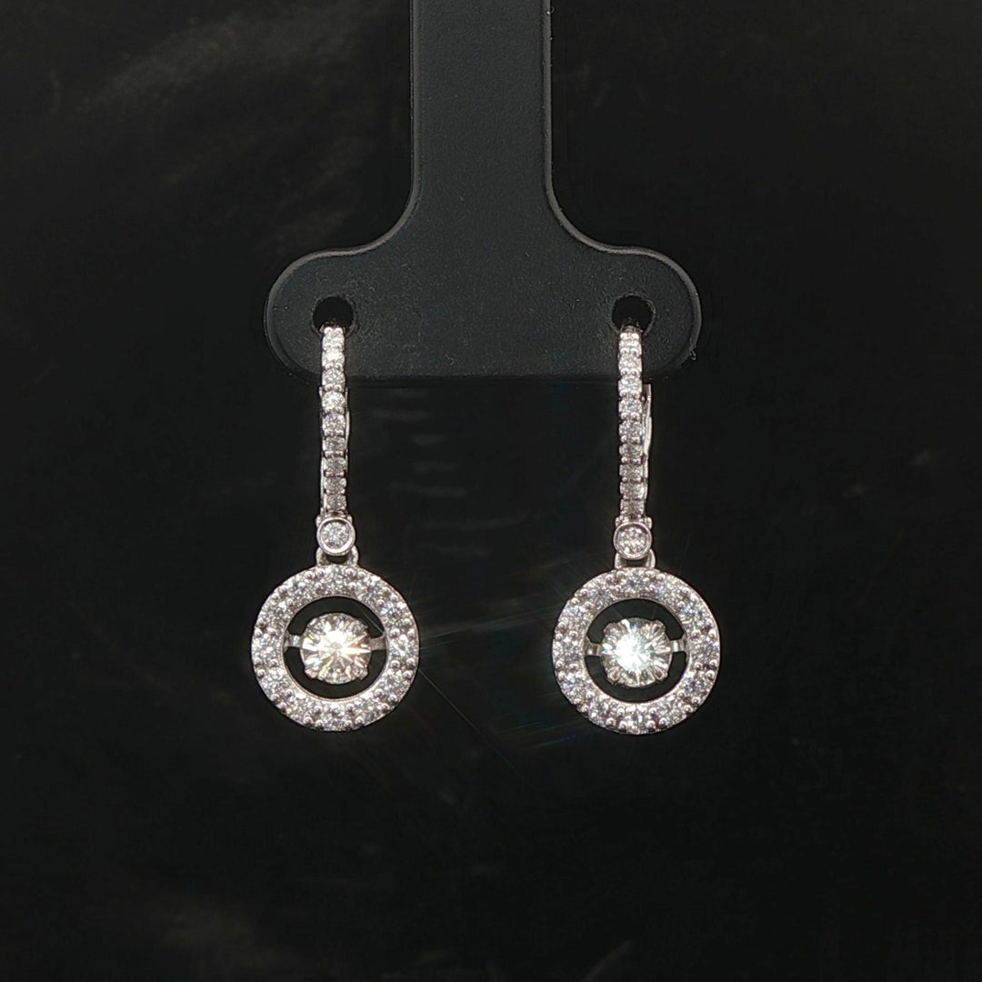 14k White Gold and 0.40cttw Floating Diamond Halo Dangle Earrings 1"